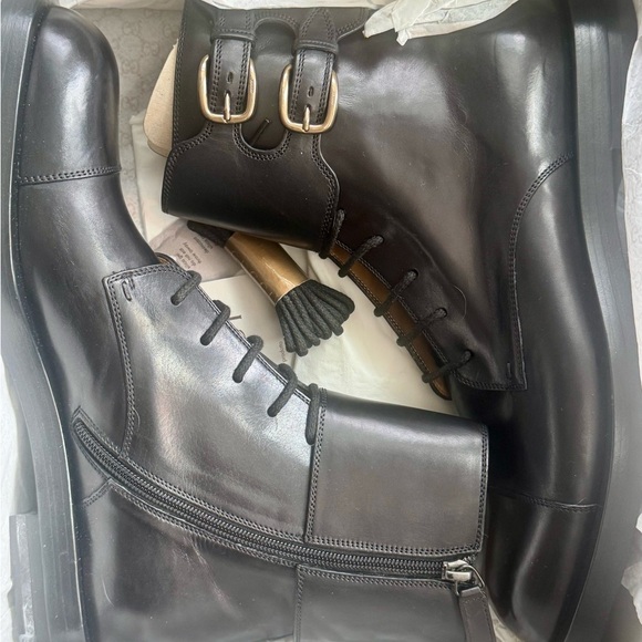 NWT Gucci Military Boot lace- up w/ Double Buckle & a cap toe - Black - Picture 13 of 15
